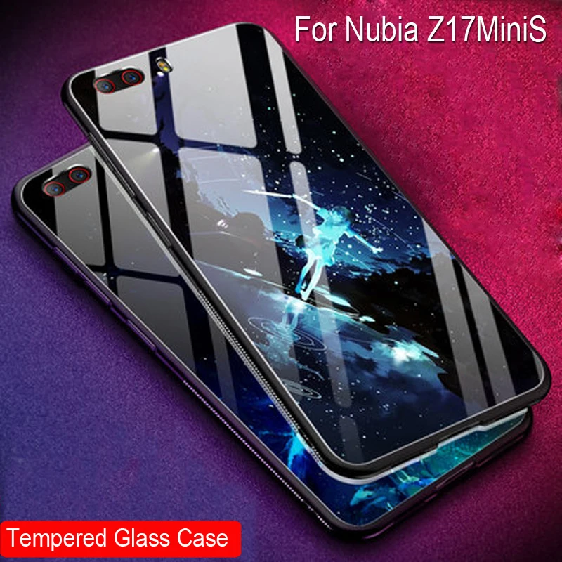 

Tempered Glass Case For Nubia Z17MiniS NX589J Silicone soft Back Cover Z17 Mini S NX589J Starry Pattern Phone Cases Shell