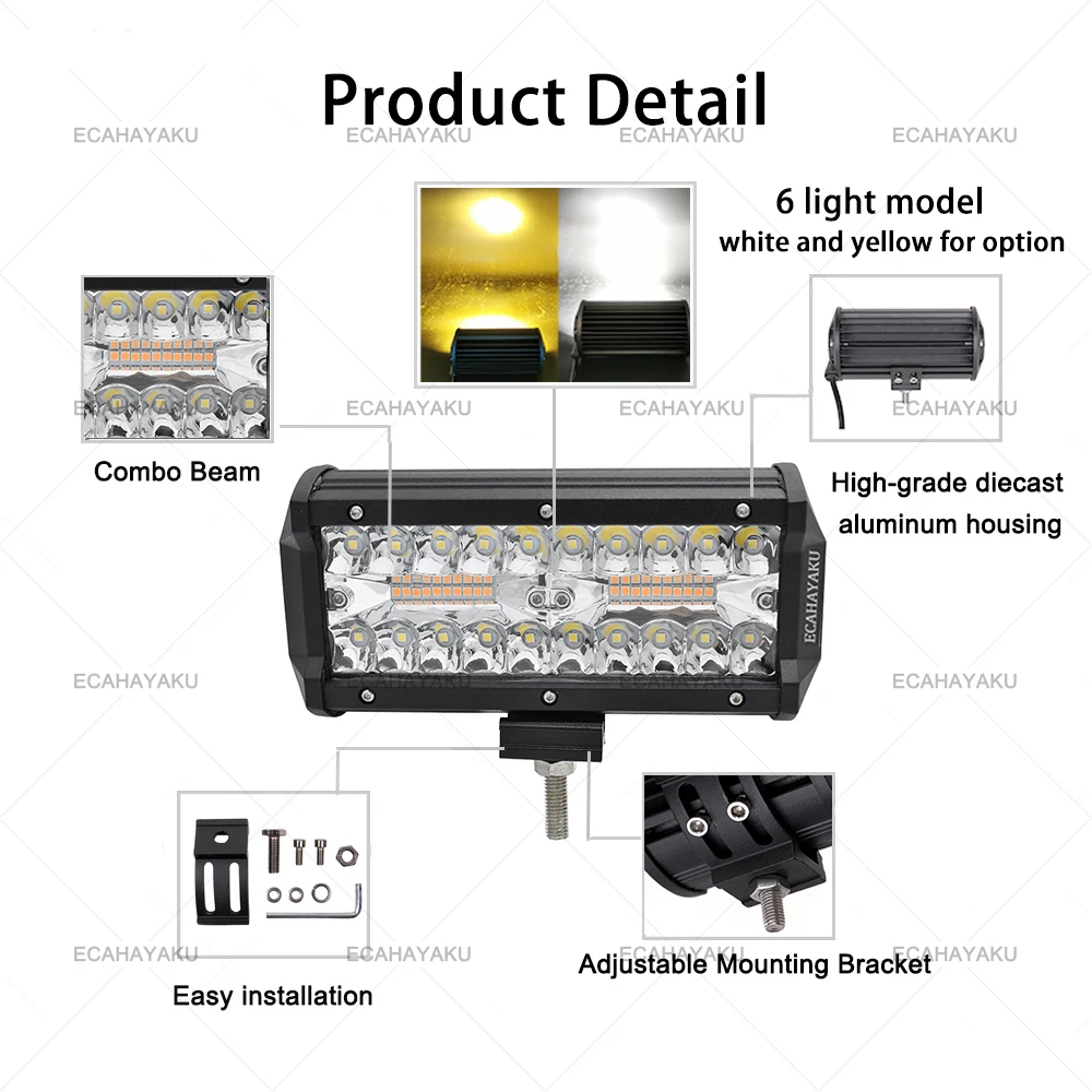 Светодиодная лампа ECAHAYAKU, 4 дюйма, 120 Вт, 7 дюймов, светодиодный светильник для внедорожника, Светодиодная панель для автомобиля, трактора, лодки, 4x4, грузовика, внедорожника, квадроцикла, 6 режимов, лампа для вождения