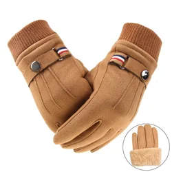 Men's New Winter Suede Warm Riding Gloves Windproof and Cold Proof Outdoor Sports Driving Buckle Design Men Touch Screen Gloves