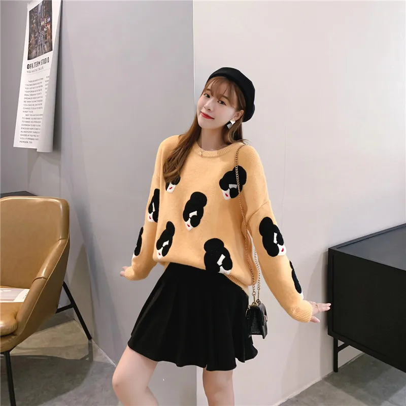 Plus Size Knitted Sweater women tops Cartoon Embroidery Thicken Pullovers women Jumper Sweater Ladies Knit Top women Sweater