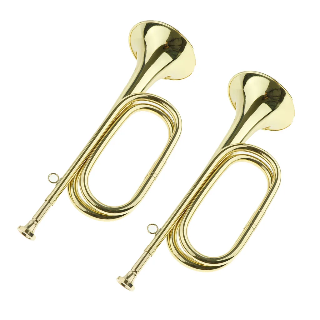 MagiDeal 2pcs Students Brass Bugle Cavalry Trumpet Musical Instrument
