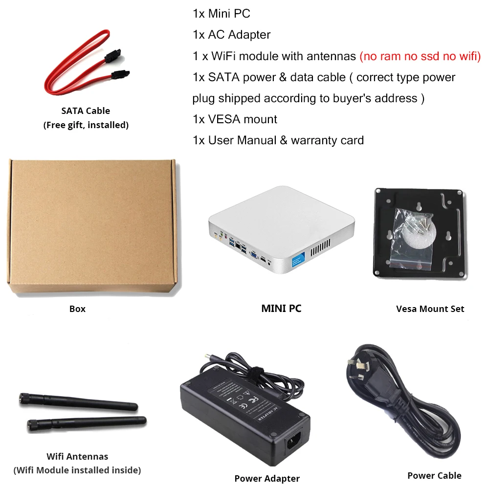Мини ПК 7 го поколения Intel Core i7 7500U i5 7200U i3 Windows 10 Linux 4K UHD HTPC HDMI VGA 6 * USB 300M WiFi Gigabit