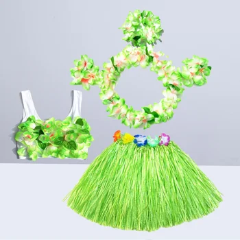 

6Pcs Hawaii Hula Grass Dance Skirt Kids Tropical for Hawaii Seaside Beach Luau Party