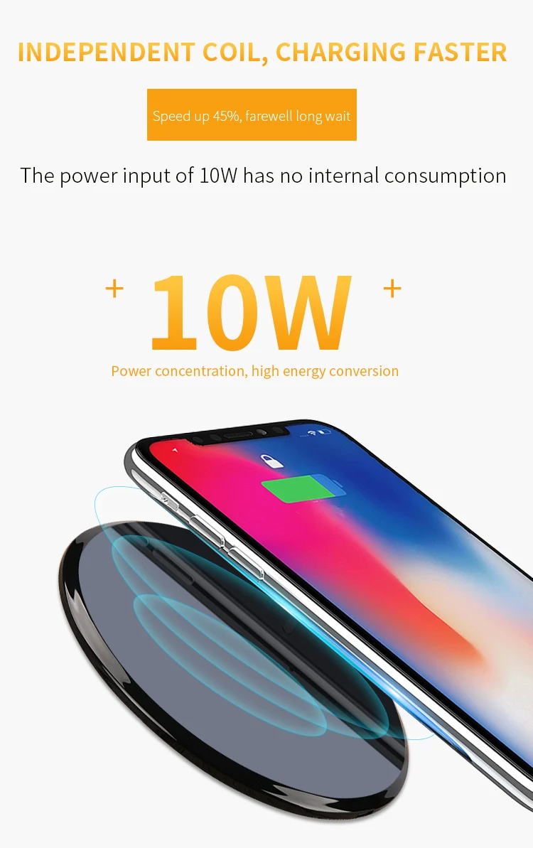 K6 10W Мобильное Беспроводное зарядное утройство для телефона для iphone, samsung, Google, Nokia