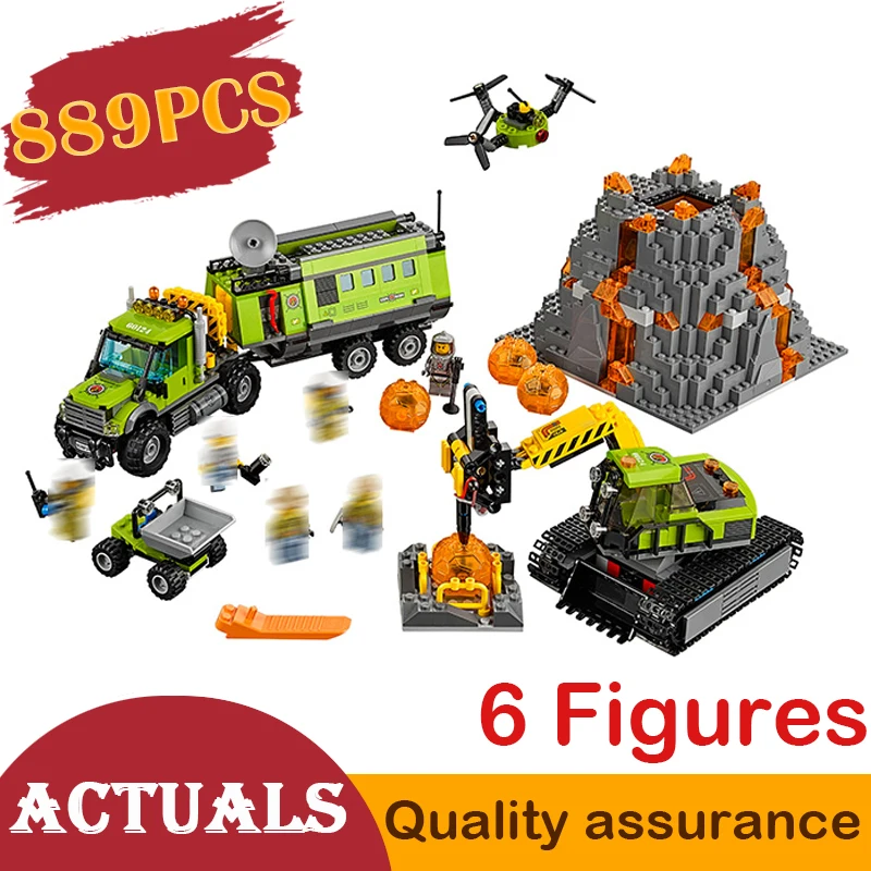 

02005 Volcano Exploration Base Excavator Tuck Car Building Blocks Model Kit Enlighten Toys City Compatible legoed 60124