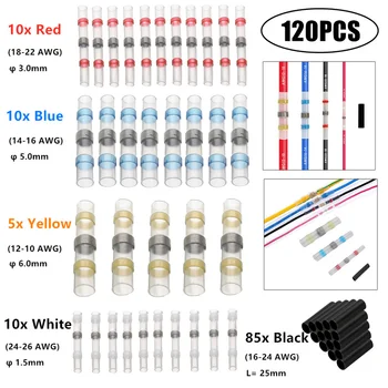 

120X Insulated Solder Sleeve Heat Shrink Wire Butt Splice Connector Waterproof Crimp Terminals & Tube Kit