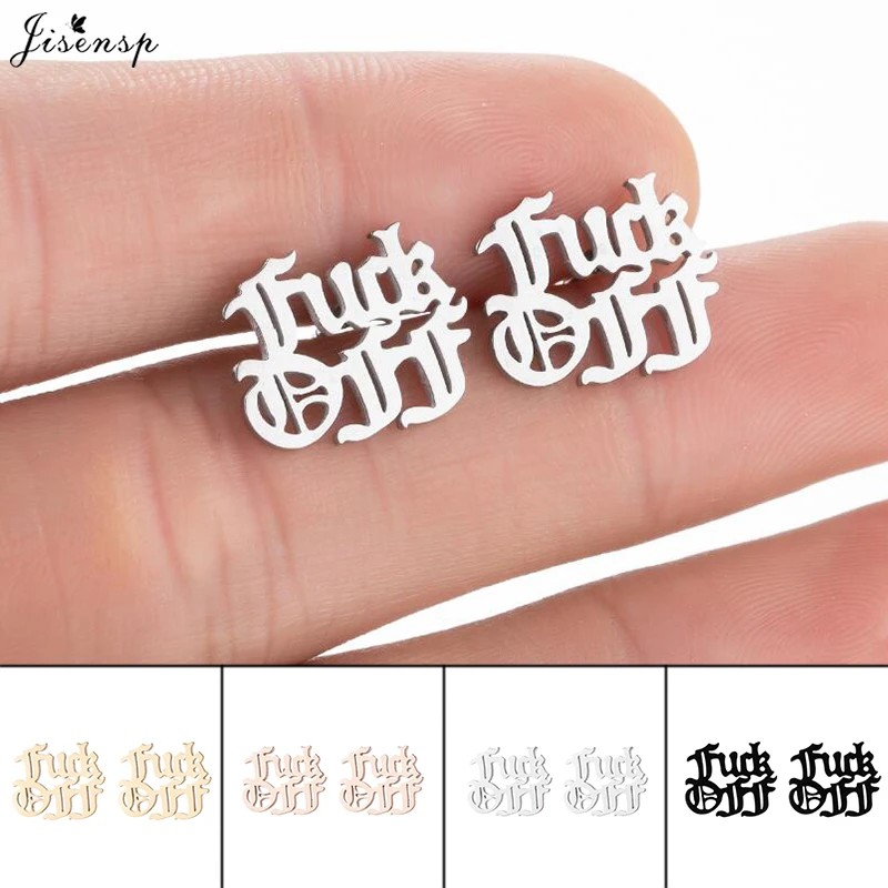Jisensp уникальные модные серьги-гвоздики с надписью FuckOff для женщин и девушек