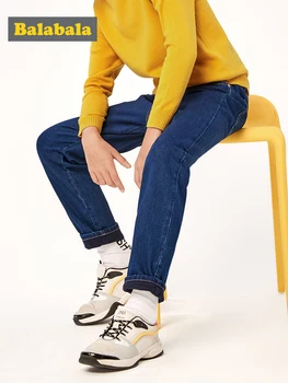 

Balabala Children pants boys plus velvet trousers 2019 new big children's jeans fashion casual Korean version