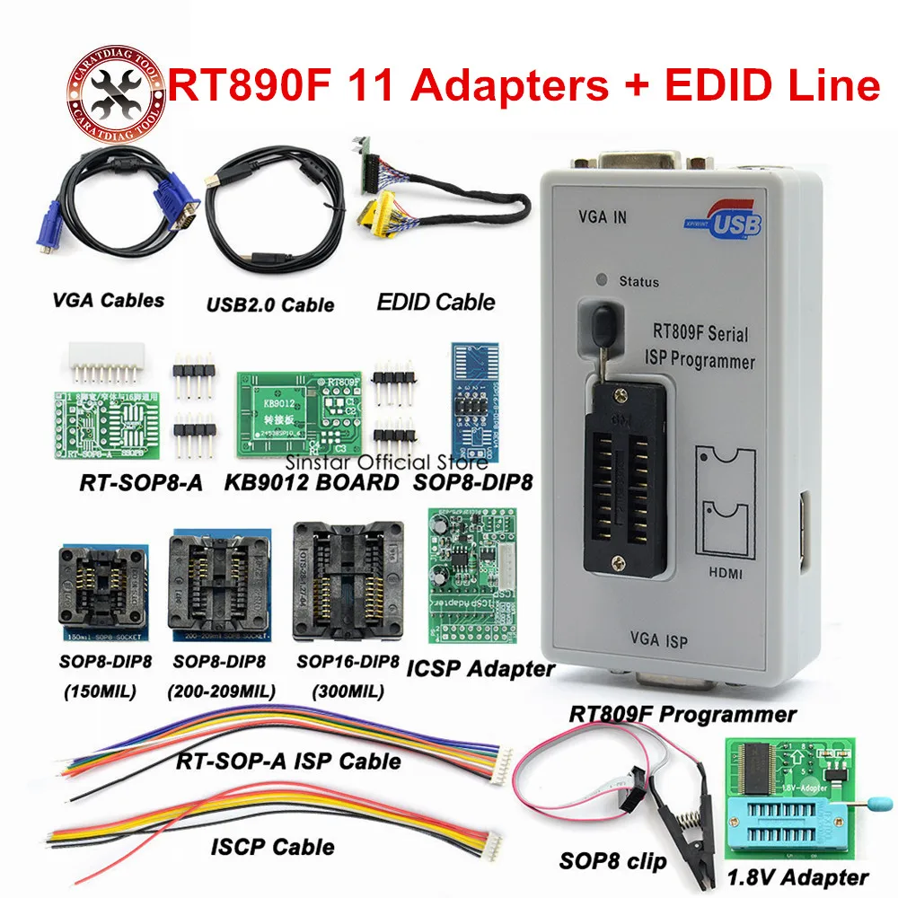 2022 Newest 100% Original RT809F Serial ISP Programmer with Full adapters +EDID cable +ICSP bios Universal Programmer