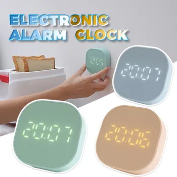 

Square Small Alarm Clock Luminous Mute LED Multifunctional Digital Clock Light Temperature Bedroom Retro Desktop Table Decor