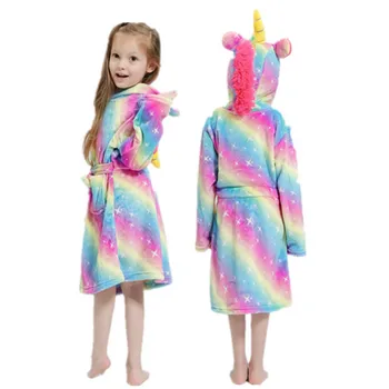

Cartoon Unicorn Hooded Children Bathrobes Kids Star Rainbow Bath Robe Animal For Boys Girls Pyjamas Nightgown Kids Sleepwear