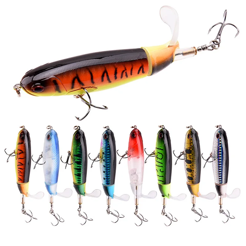 

8Pcs Whopper Plopper 11Cm 15G Floating Popper Fishing Lure Artificial Hard Bait Wobbler Rotating Tail Fishing Tackle 3D Eyes