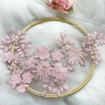 

Red Gray Pink Gold White Beaded Embroidered Lace Flowers Applique Wedding Dress Cheongsam Patch Diy Lace Accessories RS2538