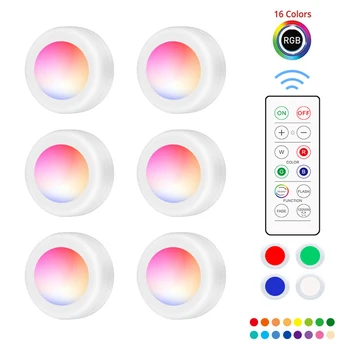 

New 16 Colors RGB Under Cabinet Light Wireless LED Puck Lights Dimmable Night Light Closet for Bedroom Living Wardrobe Lighting