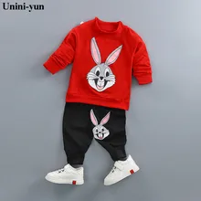 Unini-yun/комплект одежды для маленьких девочек с рисунком кролика; коллекция года; сезон осень-зима; одежда для детей; повседневные спортивные костюмы; детская одежда для девочек