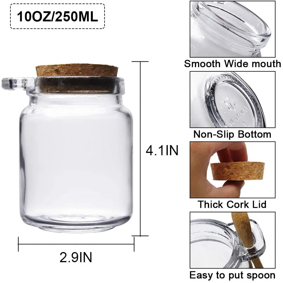 10oz Small Glass Storage Jars with Cork Lids and Spoons Yogurt Containers for Pantry,Baby,Food,Bathroom,Spices,Honey,DIY 2