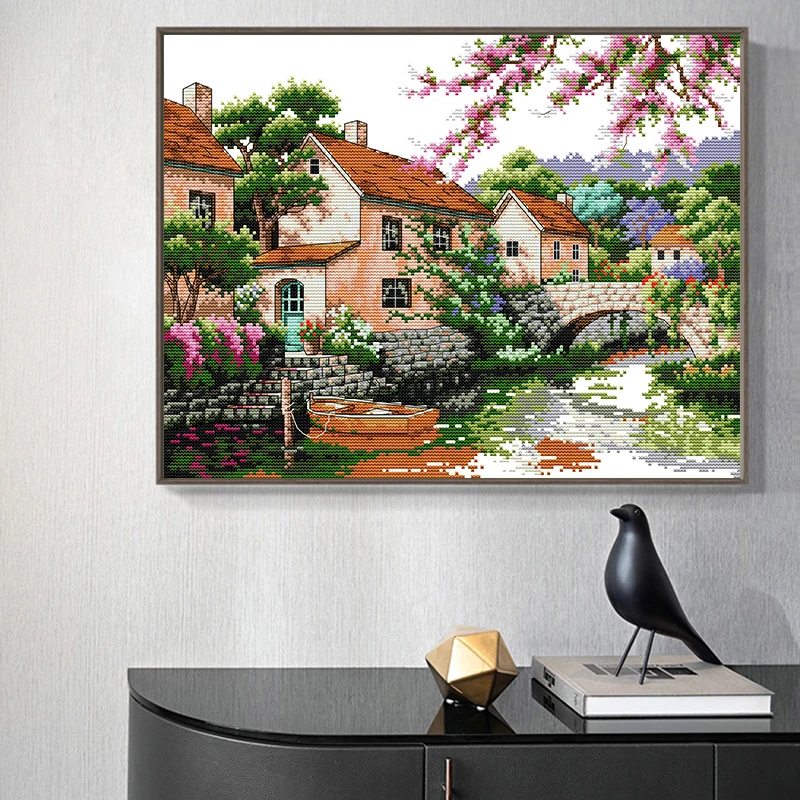 Beautiful Rural Landscape Cross Stitch Set Aida 14CT Count 11CT Stamped Canvas Needle and thread Embroidery Material Home Decor cross stitch kit