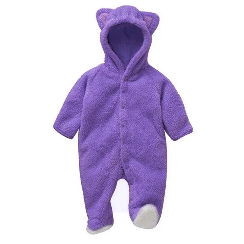 Oeak/Детский комбинезон из кораллового флиса для новорожденных мальчиков и девочек; комбинезон с капюшоном и рисунком; Осенняя Пижама для малышей; одежда для подвижных игр для младенцев - Цвет: purple