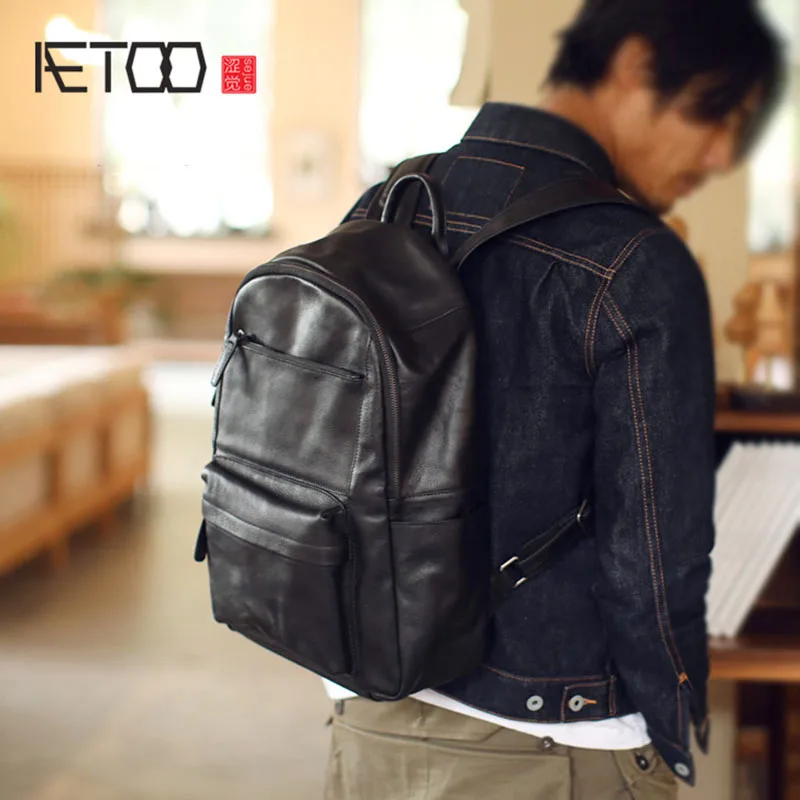 

BJYL Men's leather shoulder baotou cowhide backpack full leather fashion trend casual backpack