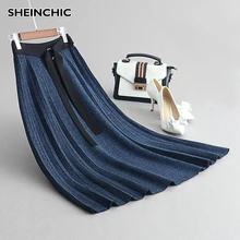 Осень Зима Новая женская трикотажная юбка Элегантная черная/красная/синяя/серая/коричневая плиссированная юбка с высокой талией для женской моды Saia Faldas