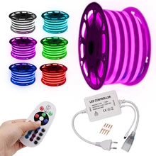 

Neon Light LED Strip 220V 110V RGB Remote Control Cold White Warm White Waterproof Flexible Neon Rope US EU UK AU Set Decoration