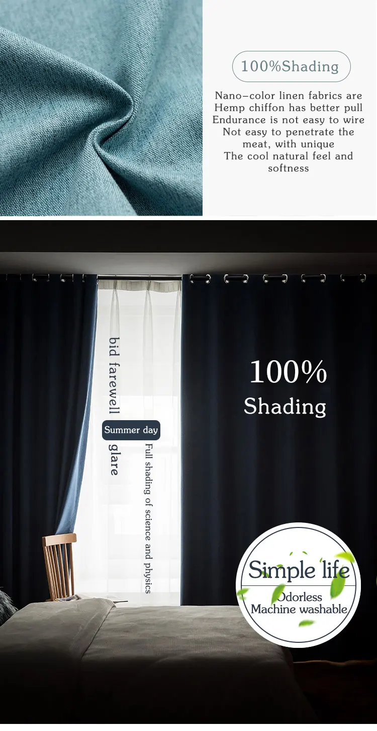 Linen Texture 100% Blackout Curtains for Bedroom Long Living Room Window Curtains Thermal Insulated Blinds Curtain Panels Drapes