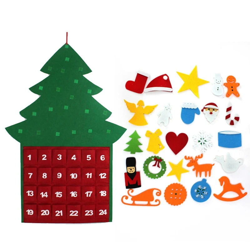Войлочные Рождественские елочные украшения Адвент-календарь Набор DIY рождественские украшения обратного отсчета настенный дверной подвесной подарок для детей