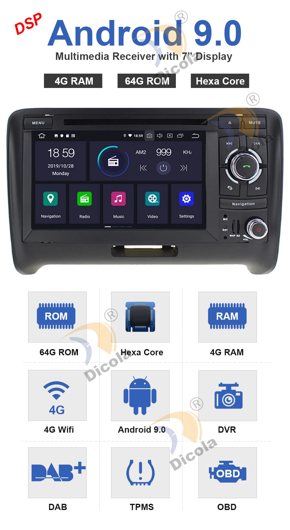 " ips DSP Hexa Core 4G+ 64G PX6 Android 9 автомобильный DVD видео стерео радио плеер gps навигация для AUDI TT MK2(2006