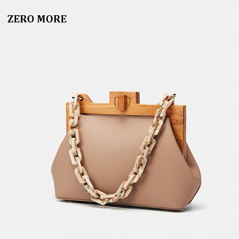 

Wooden Clip Shell Shoulder Bag Women 2019 Summer Luxury Designer Acrylic Thick Chain Small Square Handbag Female Messenger Bag