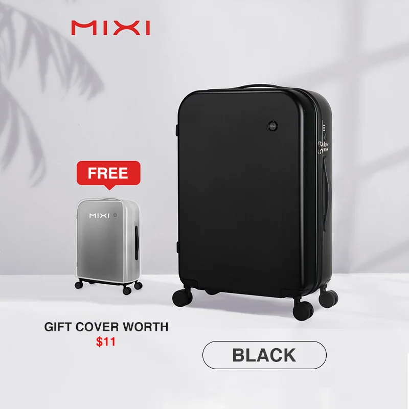 Mixi PC Men Women Luggage Suitcase Travel Trolley Case Mute Spinner Wheels Rolling Luggage Case TSA Lock Carry Ons M9236 - Цвет: Black