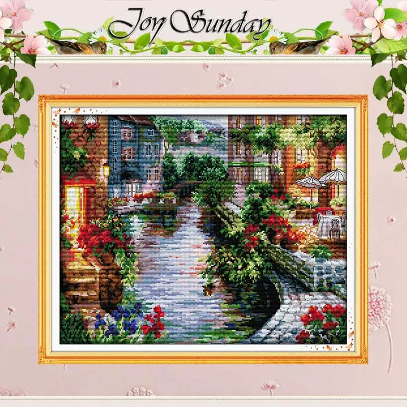 The Lakeside Houses Counted DMC Cross Stitch DIY 11CT 14CT 16CT Stamped Landscape Cross Stitch Kits For Embroidery Needlework