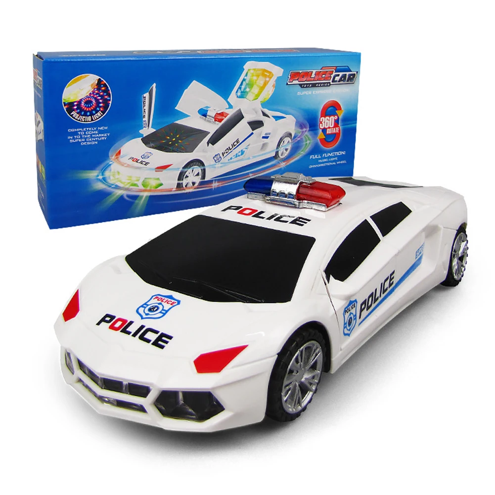  Kids Led Electric Car Toy 360 Degree Rotary Wheels Cool Lighting Music Kids Electronic Police Car T