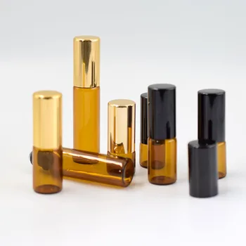 

5Pcs 1ml/2ml/3ml Amber Roll On Glass Bottles Roller Ball for Perfume Essential Oil Vials Mini Roller Bottle