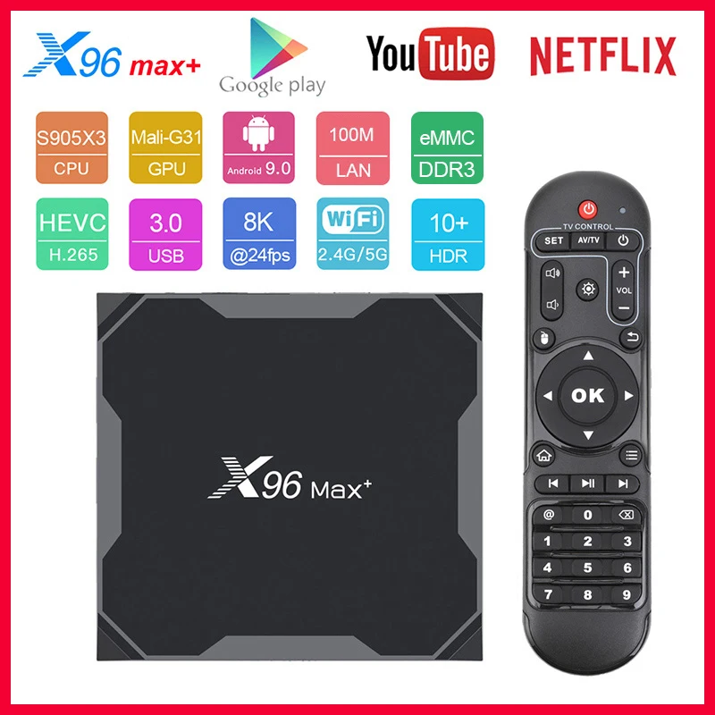 ТВ-приставка X96MAX Plus Android 9 0 S905W 4 ядра LAN 100 м Full HD 4K 3D 4gddr3 32/64 ГБ 2 4/5 ГГц Wi-Fi BT V4.1 X96Max |