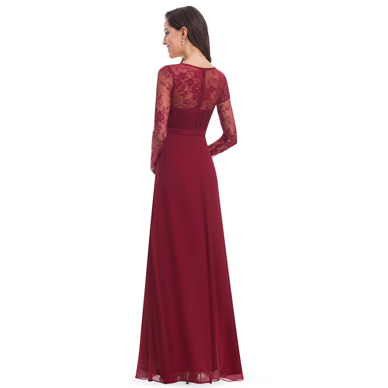 Skyyue платье подружки невесты с длинным рукавом Плюс Размер Vestido Madrinha Кружева v-образным вырезом плиссированные элегантные длинные женские вечерние платья для девочек C513