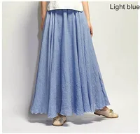 Women's Elegant High Waist Linen Maxi Skirt 2023 Summer Ladies Casual Elastic Waist 2 Layers Skirts saia feminina 20 Colors SK53 - Image 6