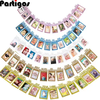 

Happy Birthday Frist Birthday Banners 12 Months Photo Bunting Baby Shower Paper Garland Boy Girl Party Decoration Supplies