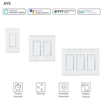 

US wifi light switch wall push wireless smart light switch voice timer app 1 gang works with Alexa Google home 1/2/3 switches