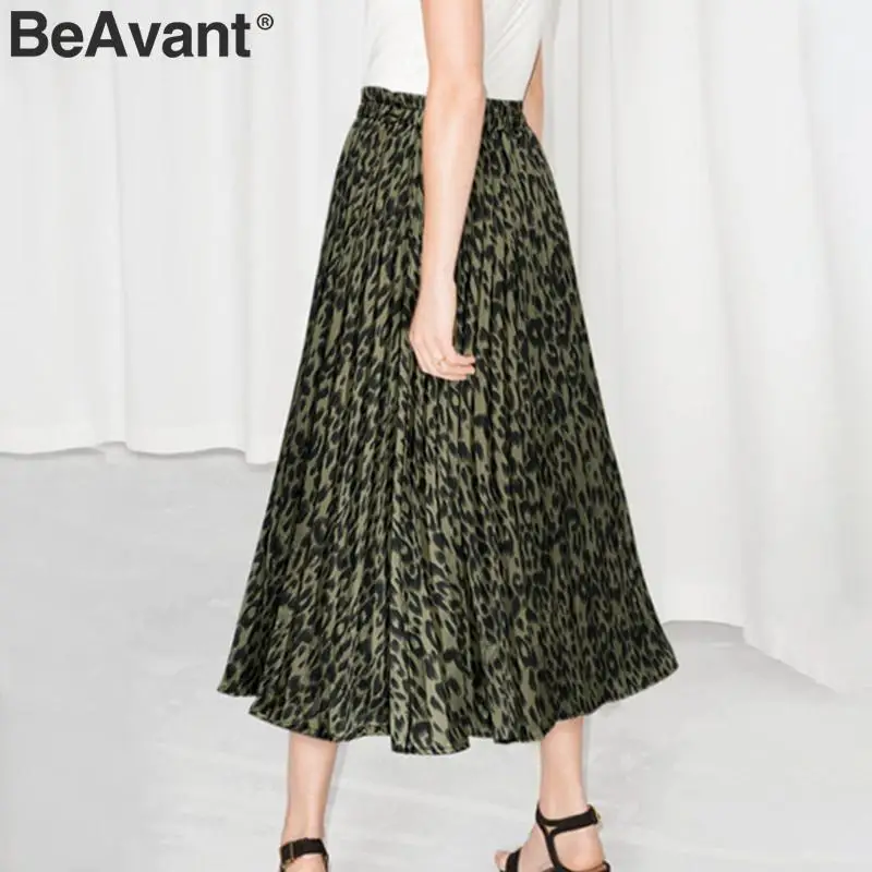 BeAvant, леопардовая расцветка, длинная юбка для женщин, трапециевидная, осенняя, женская, эластичная юбка, повседневная, уличная, высокая талия, для девушек, Нижняя юбка
