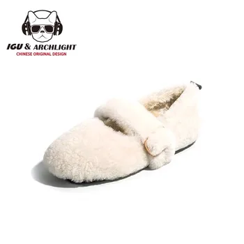 

IGU Women Fur Flats 2019 Winter Fashion Fashion Real Wool Slip-on Driving Shoes Women Soft Fur Plush Warm Keep Casual Loafers