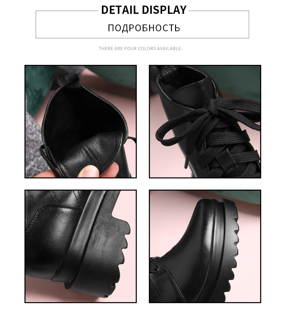 ANMAIRON/; модные ботинки из натуральной кожи; женские мотоциклетные ботинки до середины голени на шнуровке с круглым носком; женская обувь с коротким плюшем; размеры 34-43