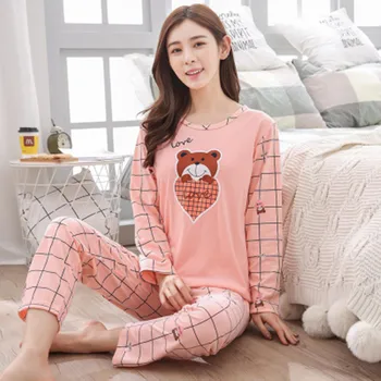 

New Long-Sleeved Thin Section Home Service Suit Large Size 2019 Pajamas Female Summer Spring And Autumn Cute Milk Silk