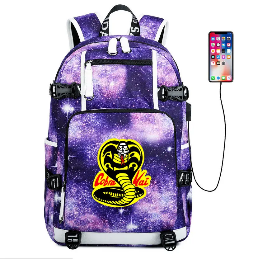 Cobra Kai mochila de viaje para adolescentes, bolso de hombro de lona con  carga usb, para ordenador portátil|Mochilas| - AliExpress
