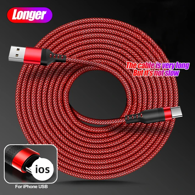 Long Fast Charging Cable Nylon Braided Tin Plated Copper For IOS/Android Phone Lightning/Type C/Micro USB Extra 5m/8m Cable data transfer cable Cables & Adapters