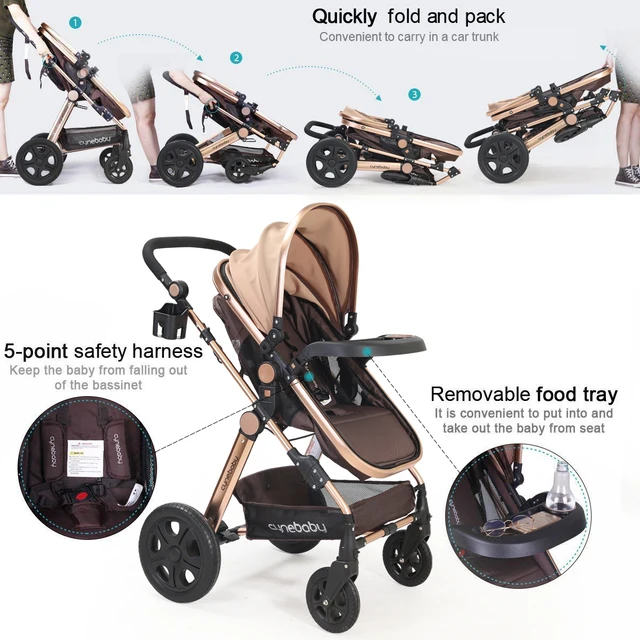 High Quality Baby Stroller 3 in 1 Foldable Stroller Portable 3