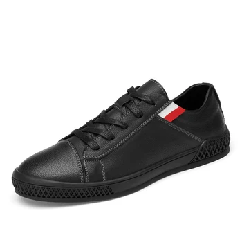 

Nice New Men Shoes lace-up White And Black Shoes Men Genuine Leather Solid Color Male Shoes Casual Men Sneakers Flats