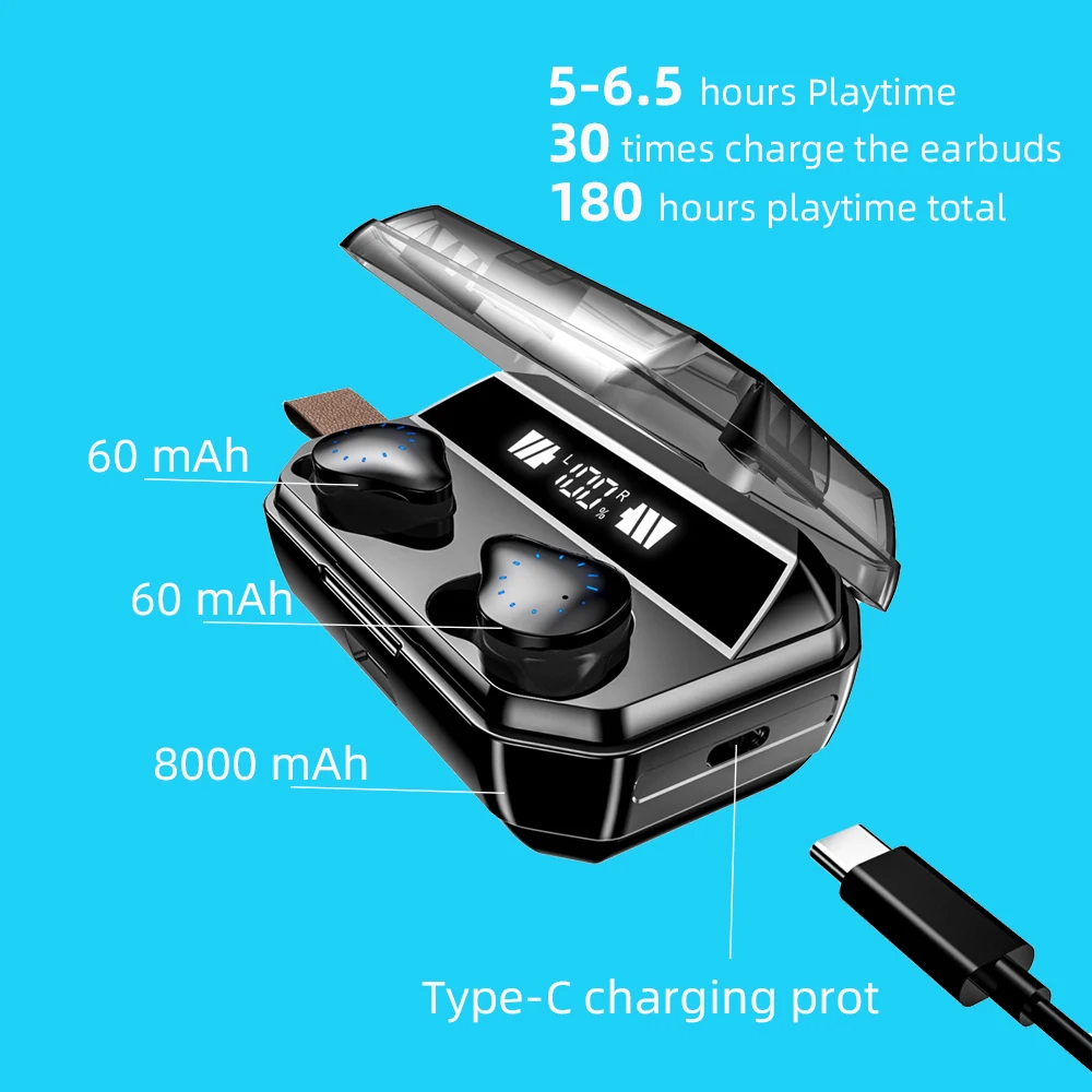  CALETOP TWS 5.0 Wireless Earphone 8000mAh Power Charging Case with LED Display Headphone IPX7 Water