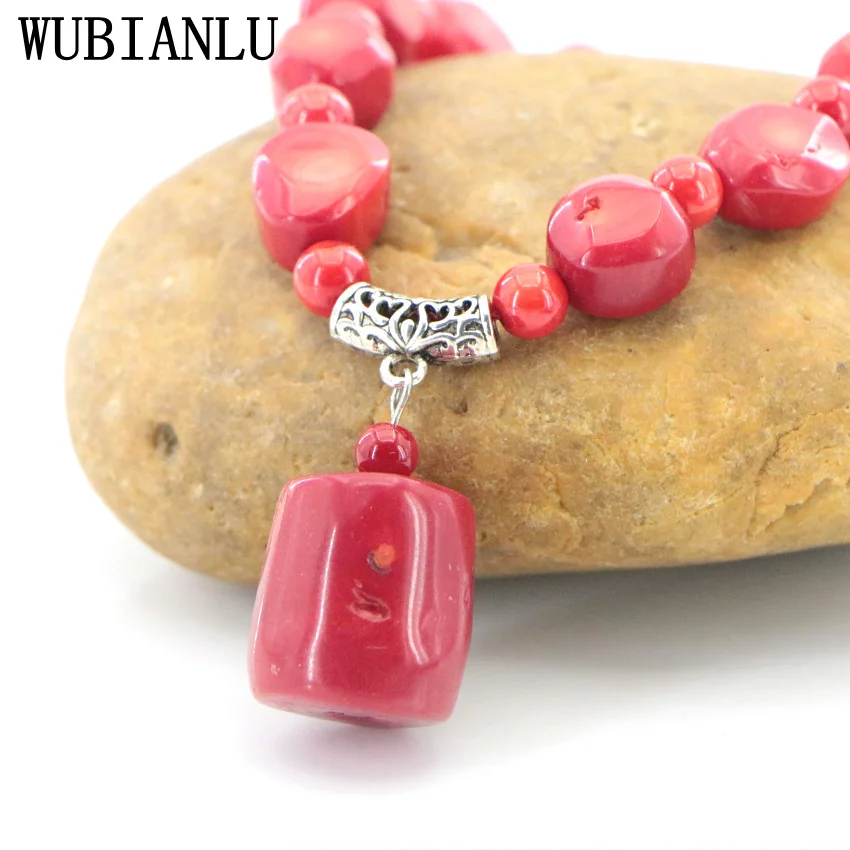 Natural Stone Red Coral Irregular Shape Isolation Round Beads Pendant Necklace Bracelet Earrings Jewelry Set Women Charms Gift - Image 2