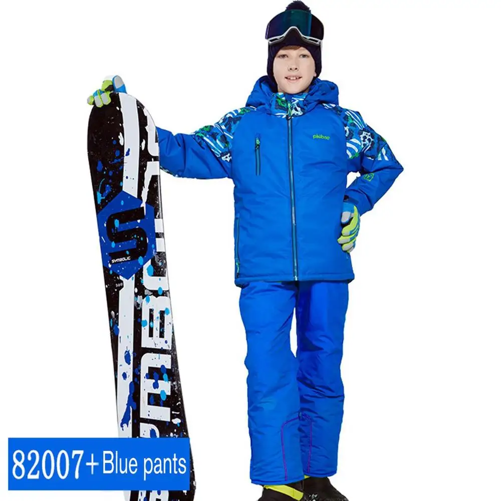 Phibee/лыжный костюм для мальчиков и девочек комплект из водонепроницаемых штанов и куртки, зимняя спортивная утепленная одежда Детские лыжные костюмы новое поступление - Цвет: 1