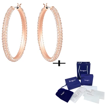 

SWA Retro New Large Circle Crystal Stone Hoop Pierced Earrings Rose Gold Personality Simple Lady Jewelry Fashion Romantic Gift